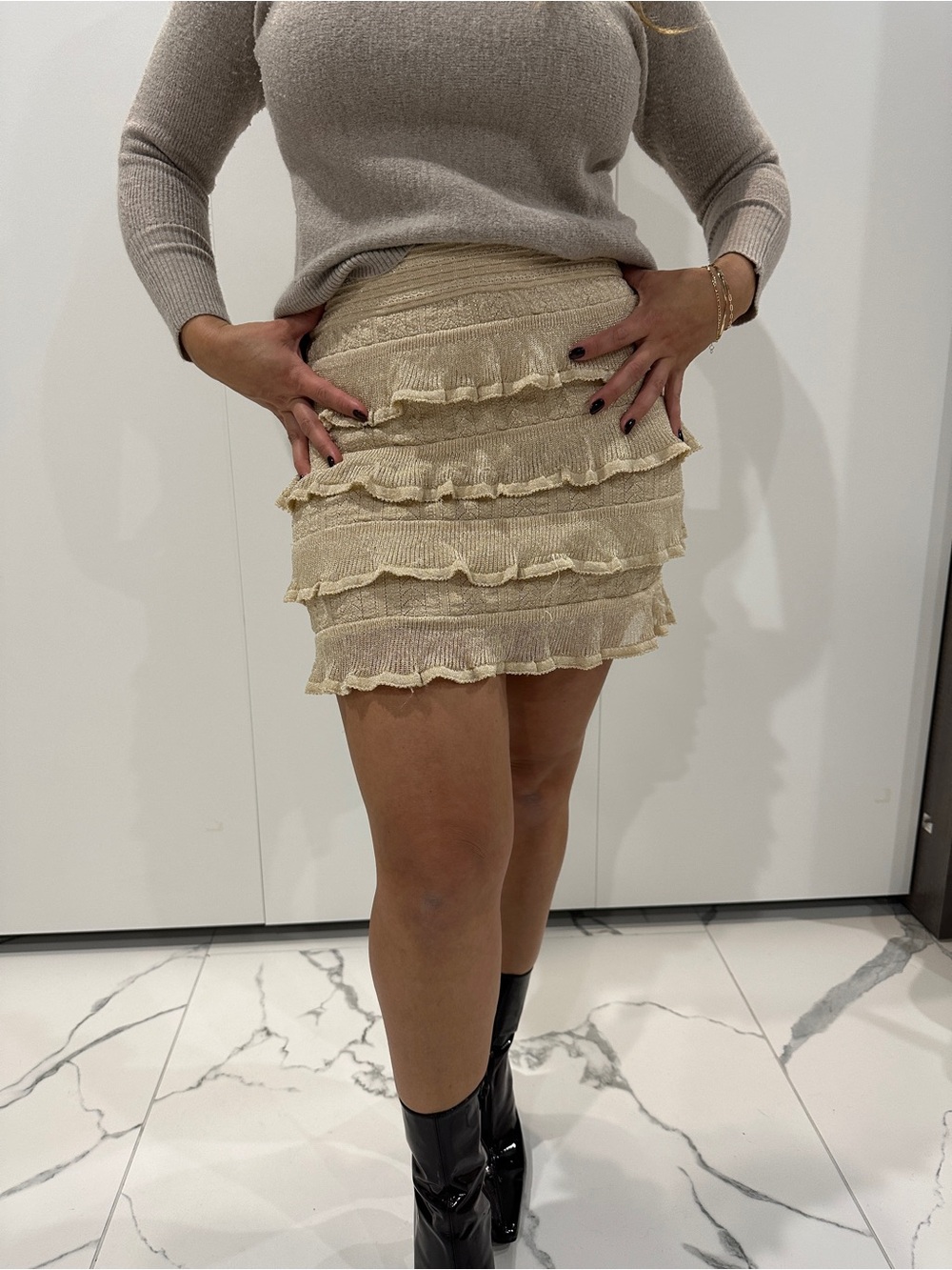Nasty Gal Cream Tiered Ruffle Mini Skirt